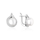 Cercei argint cu perle naturale albe si cristale cu tortita DiAmanti SK20205EL_W-G
